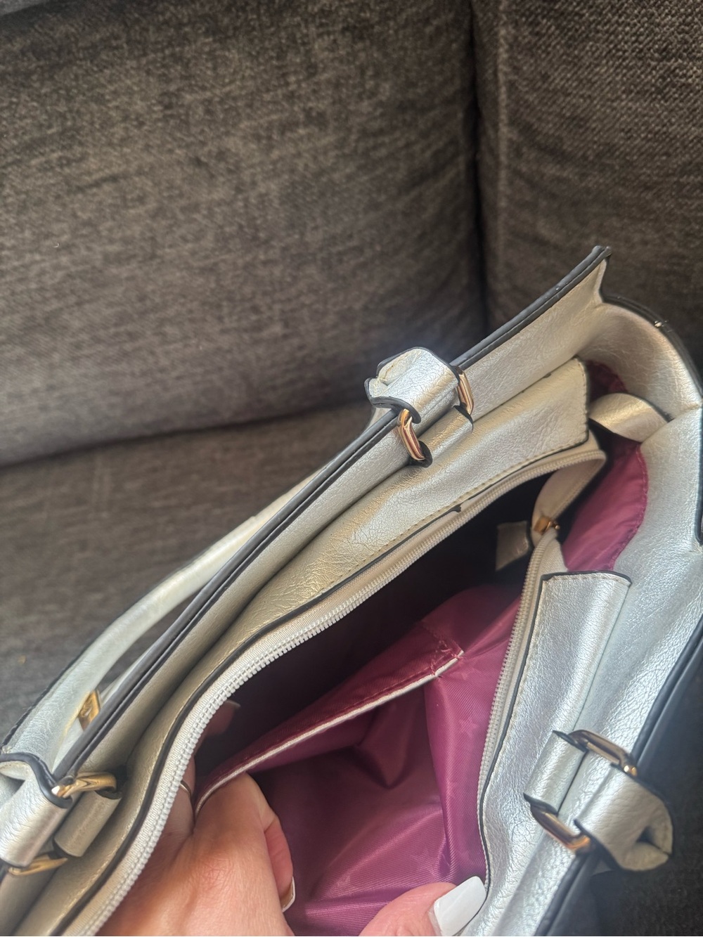 Michael Kors Silver Bow-Accent Leather Satchel - Picture 3 of 5